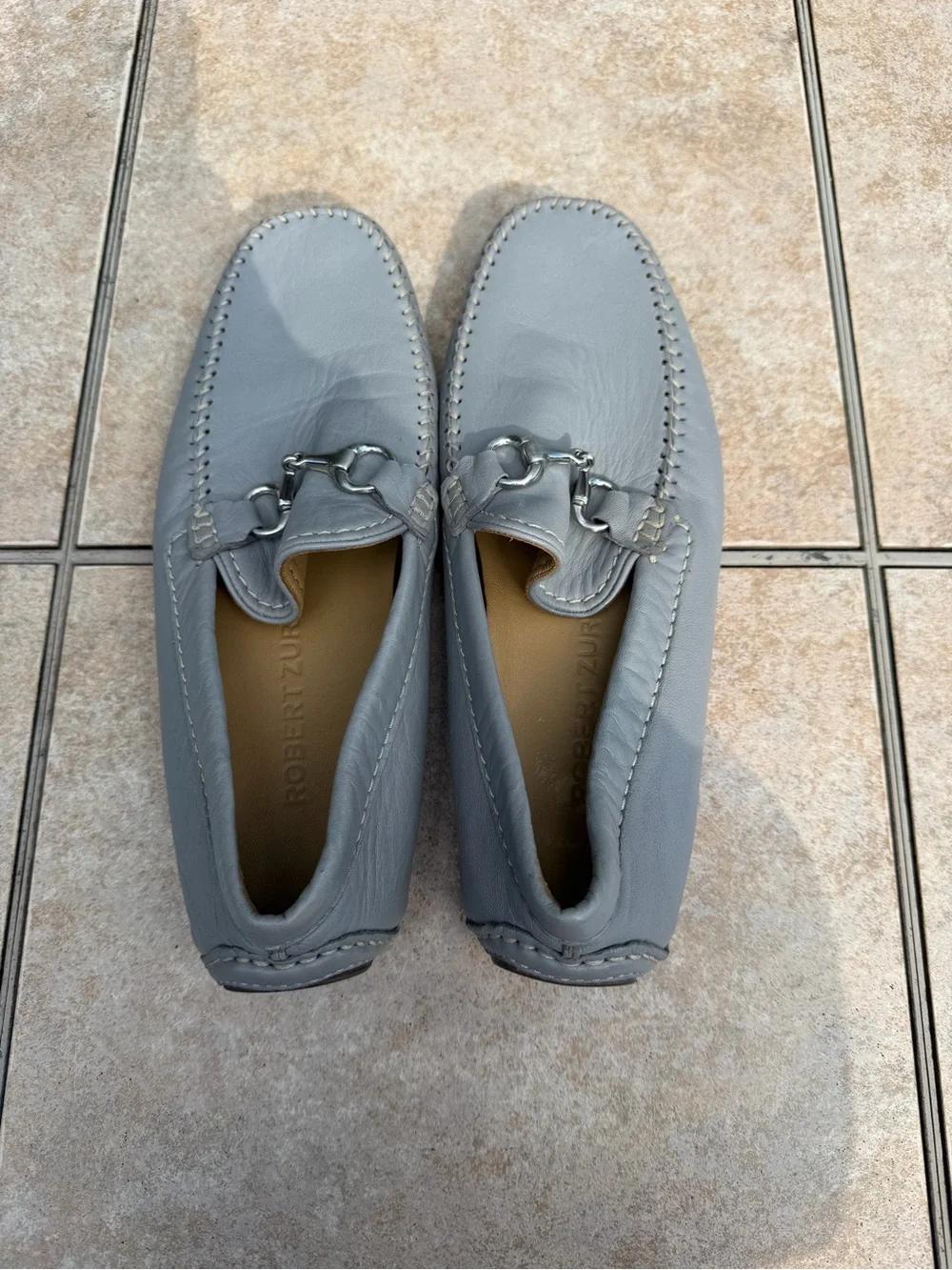 Robert Zur Gray Leather Driving Loafers with Metal Bit Detail